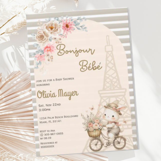 Bonjour Bebe French Paris Bunny Baby Shower Invitation (Creator Uploaded)
