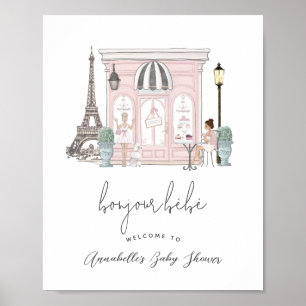 Bonjour Bébé French Paris Cafe Baby Shower Welcome Poster
