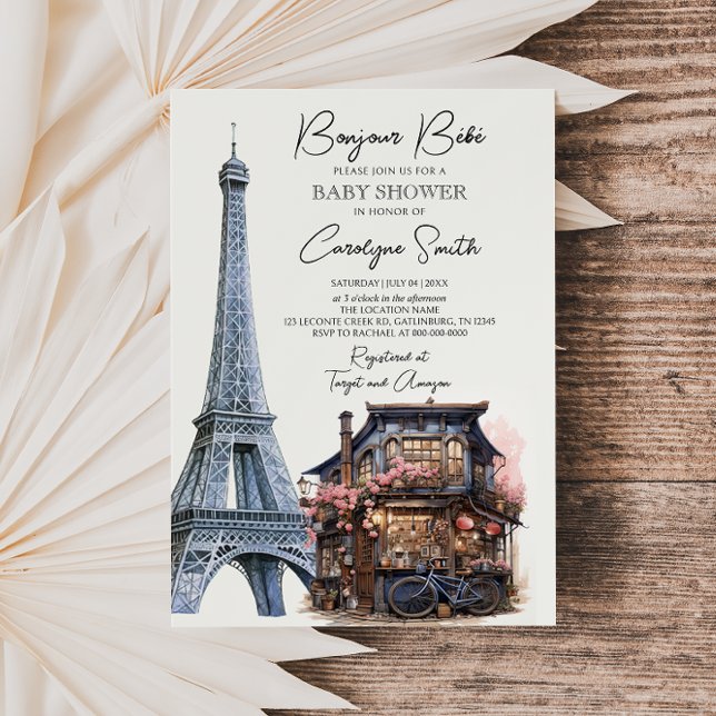 Bonjour Bebe French Paris Parisian Baby Shower Invitation (Creator Uploaded)