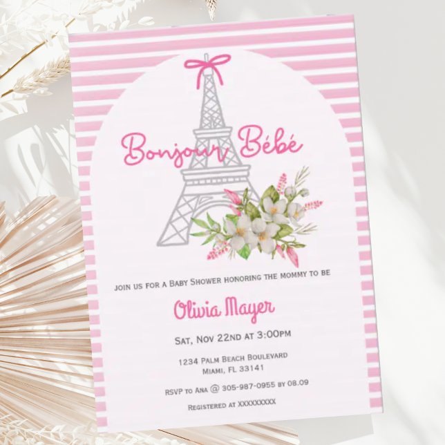 Bonjour Bebe French Paris Pink Girl Baby Shower Invitation (Creator Uploaded)
