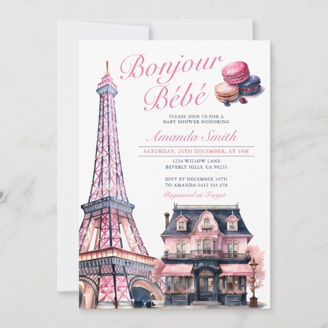 Bonjour Bebe French Parisian Cafe Baby Shower Invitation (Front)