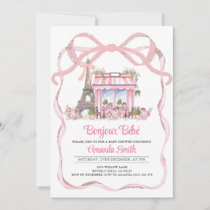 Bonjour Bebe French Parisian Cafe Baby Shower Invitation