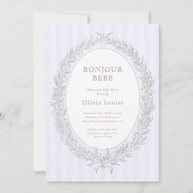 Bonjour Bebe French Patisserie Baby Shower Lilac Invitation (Front)