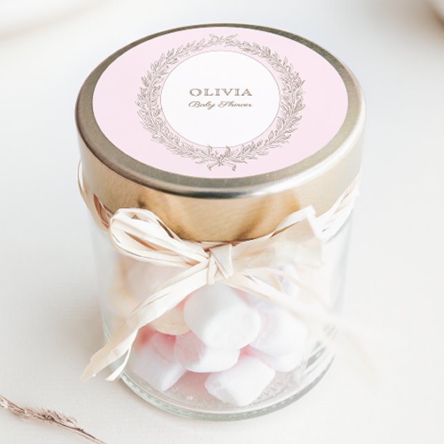 Bonjour Bebe French Patisserie Baby Shower Pink Classic Round Sticker (Creator Uploaded)