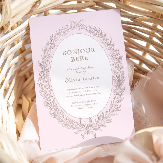 Bonjour Bebe French Patisserie Baby Shower Pink Invitation (Creator Uploaded)