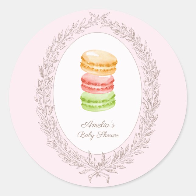 Bonjour Bebe French Patisserie Macaroons Classic Round Sticker (Front)
