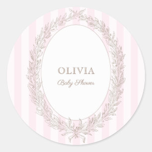 Bonjour Bebe French Patisserie Pink Stripe Classic Round Sticker