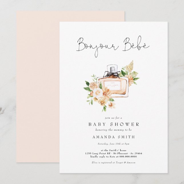 Bonjour Bebe French Perfume Floral Baby Shower Invitation (Front/Back)