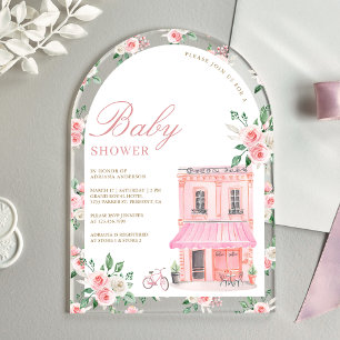Bonjour Bebe French Pink Parisian Cafe Baby Shower Acrylic Invitations