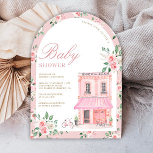 Bonjour Bebe French Pink Parisian Cafe Baby Shower Invitation