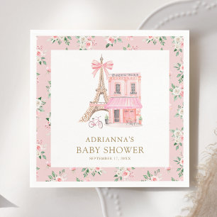 Bonjour Bebe French Pink Parisian Cafe Baby Shower Napkin