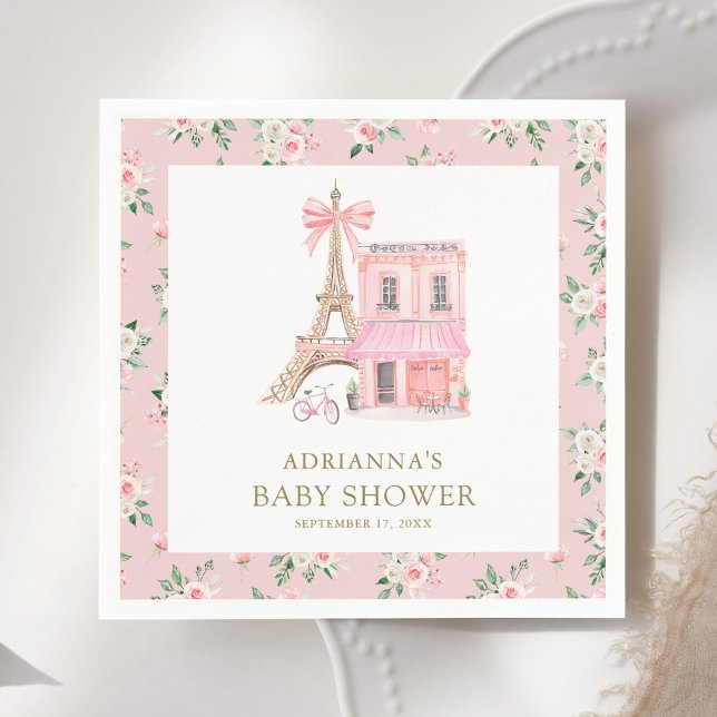 Bonjour Bebe French Pink Parisian Cafe Baby Shower Napkin (Creator Uploaded)