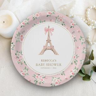 Bonjour Bebe French Pink Parisian Cafe Baby Shower Paper Plate