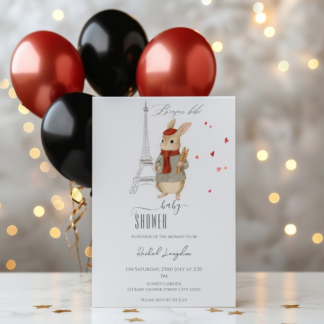 Bonjour Bebe French Rabbit Baby Shower Invitation (Creator Uploaded)