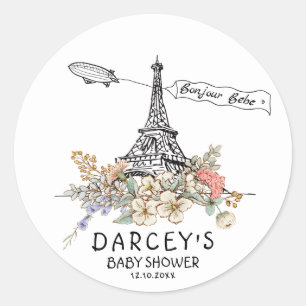 Bonjour Bebe Gender Neutral Baby Shower Classic Round Sticker
