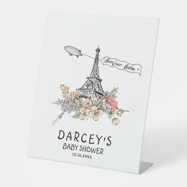 Bonjour Bebe Gender Neutral Baby Shower Pedestal Sign (Front)