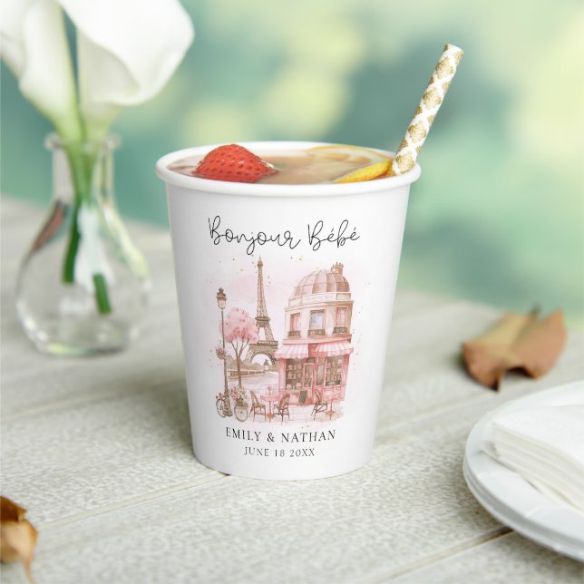 Bonjour Bebe Paris Cafe Baby Shower Paper Cups (Insitu)
