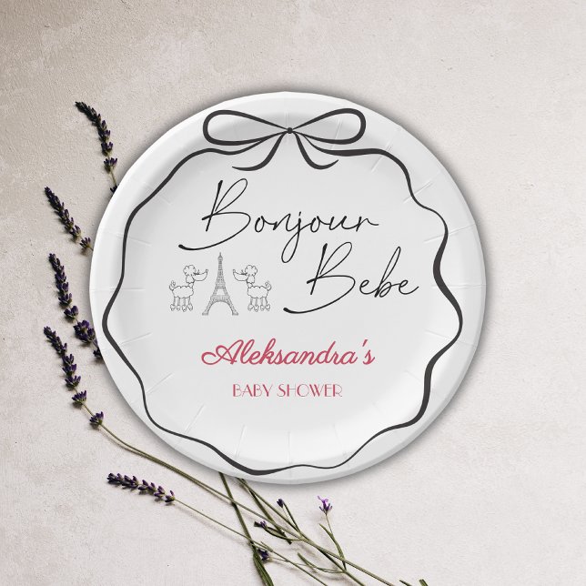 Bonjour Bebe Paris French Baby Shower Black Pink Paper Plate (Creator Uploaded)