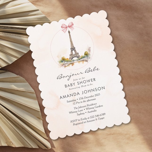Bonjour Bebe Paris French Floral Bow Baby Shower   Invitation (Creator Uploaded)