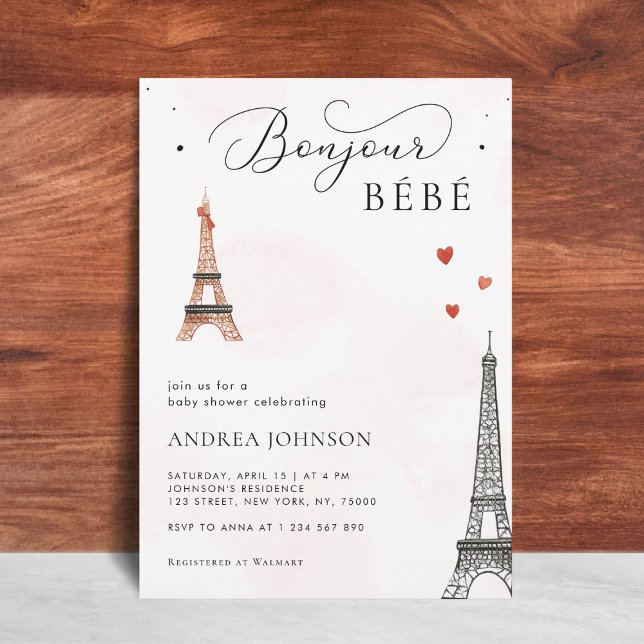 Bonjour Bébé Paris Gender Neutral Pink Baby Shower Invitation (Creator Uploaded)