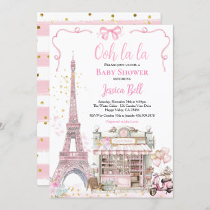 Bonjour Bebe Paris Girl Baby Shower Pink Eiffel  Invitation