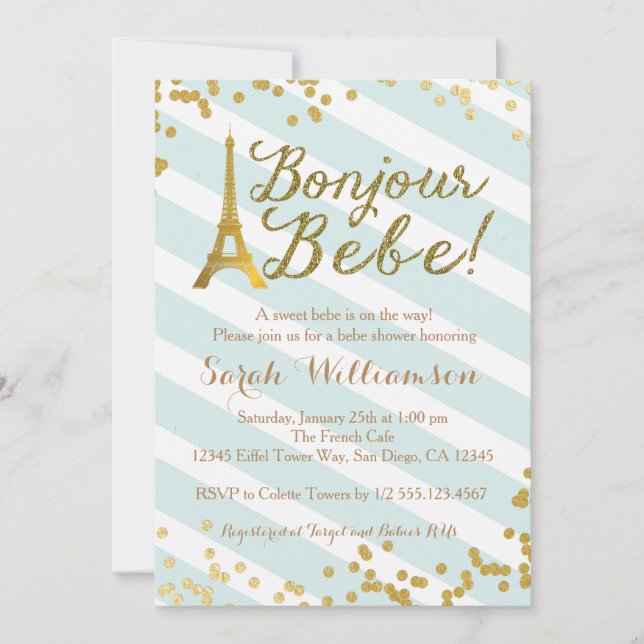 Bonjour Bebe Paris Green Baby Shower Invitation (Front)