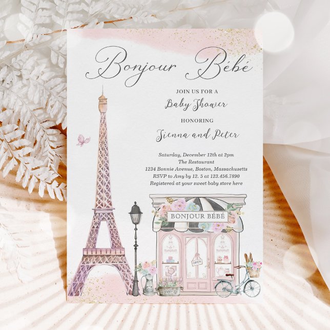 Bonjour Bébé Paris Parisian French Baby Shower Invitation (Creator Uploaded)
