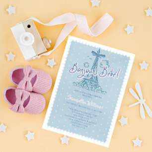 Bonjour Bébé Parisian Denim Blue Jean Baby Shower Invitation