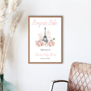 Bonjour Bebe Parisian Floral Baby Shower Welcome Poster