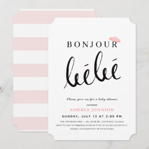 Bonjour Bebe Pink Beret Simple Girl Baby Shower Invitation