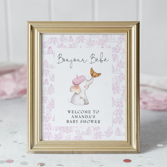 Bonjour Bebe Pink French Girl Welcome Baby Shower Poster (Creator Uploaded)