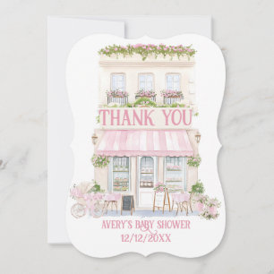 Bonjour Bebe Pink Parisian Cafe Baby Girl Shower Thank You Card