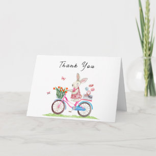 Bonjour Bébé Rabbit Bicycle Macarons Baby Shower  Thank You Card