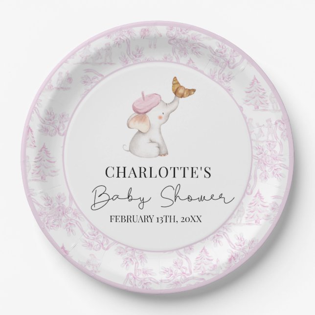 Bonjour Bebe Romantic French Girl Baby Shower  Pap Paper Plate (Front)