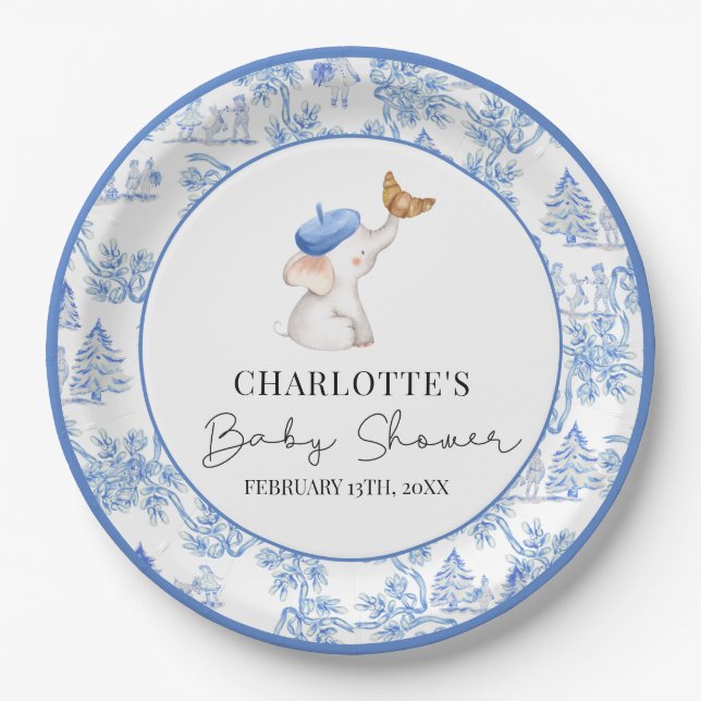Bonjour Bebe Romantic French Girl Baby Shower  Pap Paper Plate (Front)