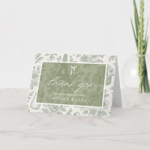 Bonjour Bebe Sage Green Toile French Baby Shower Thank You Card
