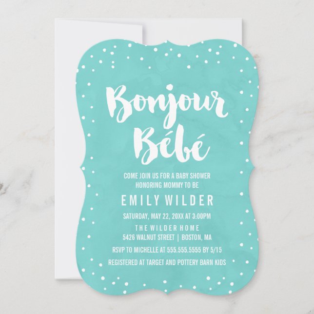Bonjour Bebe Watercolor Baby Shower Invitation (Front)