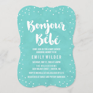 Bonjour Bebe Watercolor Baby Shower Invitation