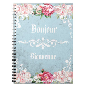 Bonjour Bienvenue Romantic frenchy vintage Roses Notebook