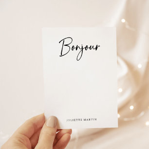 Bonjour   Black and White Elegant French Script Card