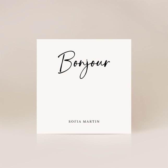 Bonjour | Black and White Elegant French Script Card (An elegant French style note card that says "Bonjour" in modern script)