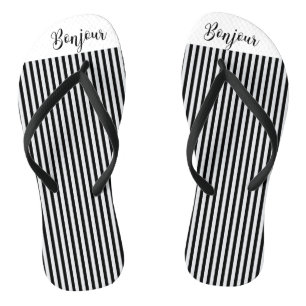 Bonjour black white stripes thongs