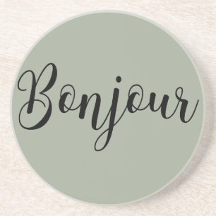 Bonjour-blackText Coaster