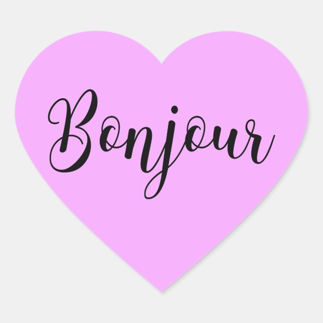 Bonjour-blackText Heart Sticker (Front)