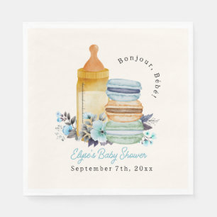 Bonjour Blue Macarons Milk Floral Boy Baby Shower Napkin