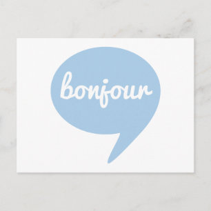 bonjour blue speech bubble, French word art Postcard