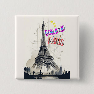 Bonjour Colorful Paris 15 Cm Square Badge