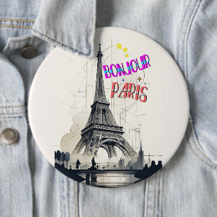 Bonjour Colourful Paris 6 Cm Round Badge