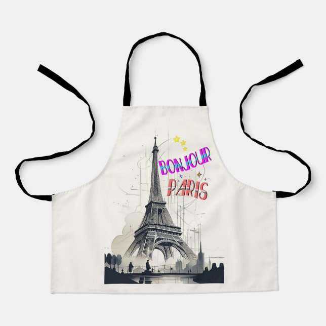 Bonjour Colourful Paris Apron (Front)