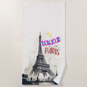 Bonjour Colourful Paris Beach Towel